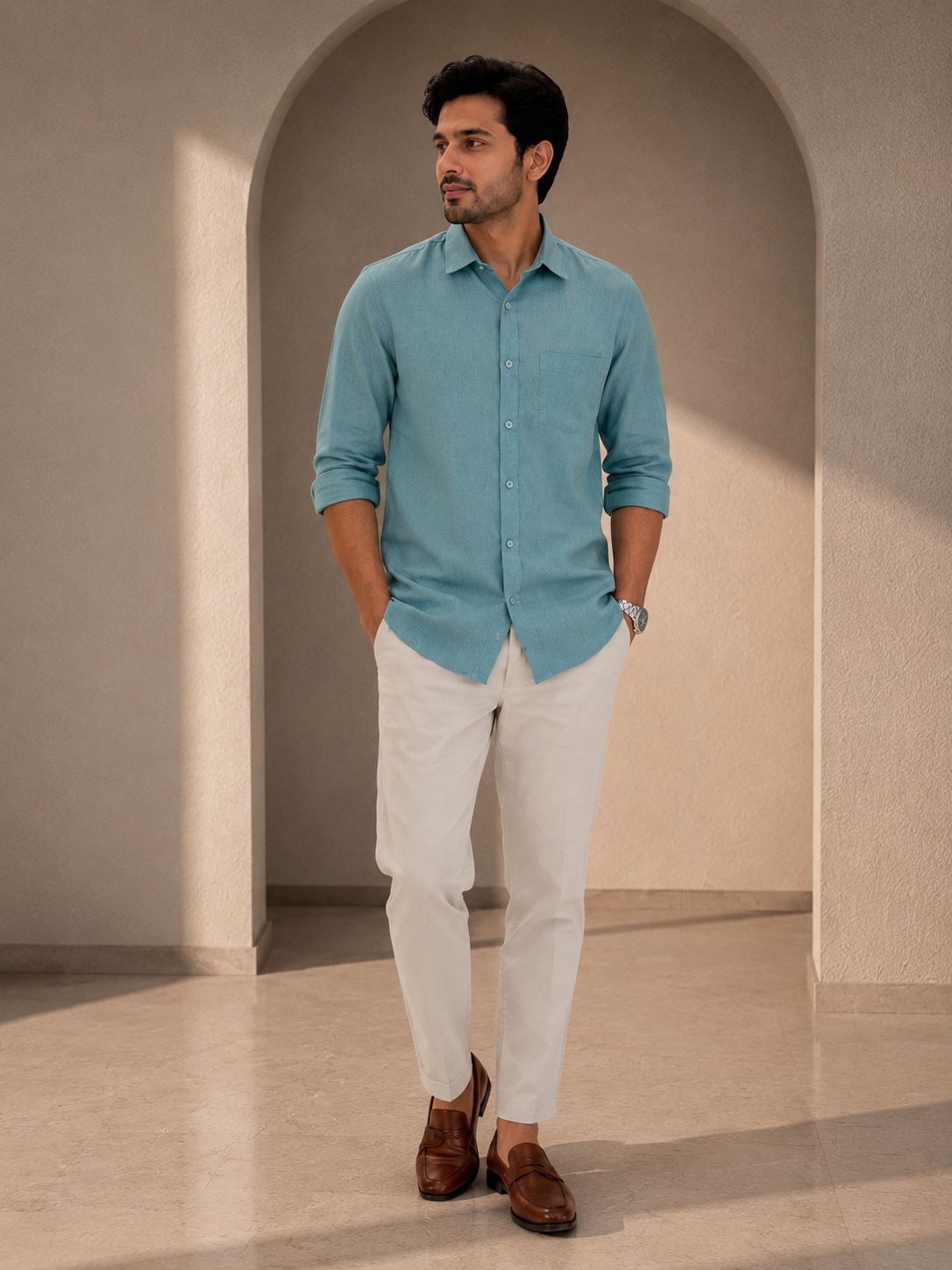 Linen shirt for men sea green