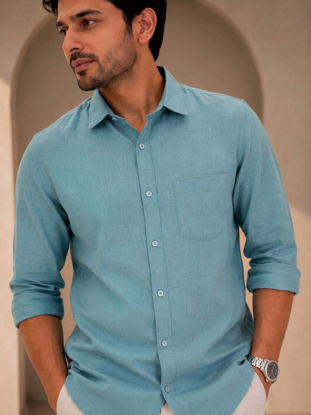 Linen shirt for men sea green