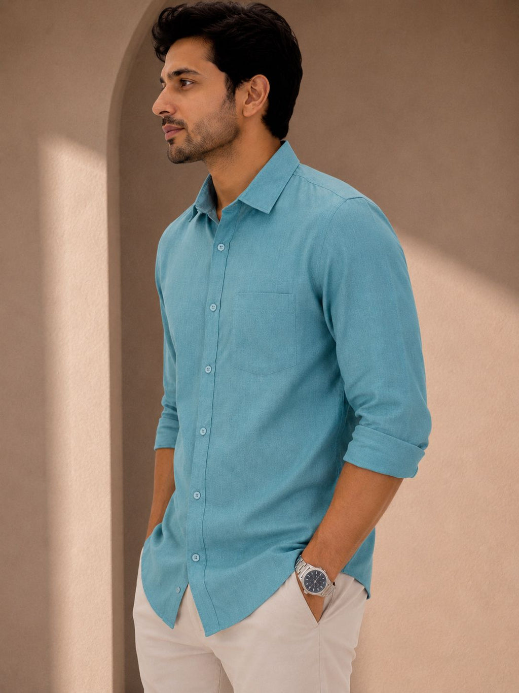 Linen shirt for men sea green