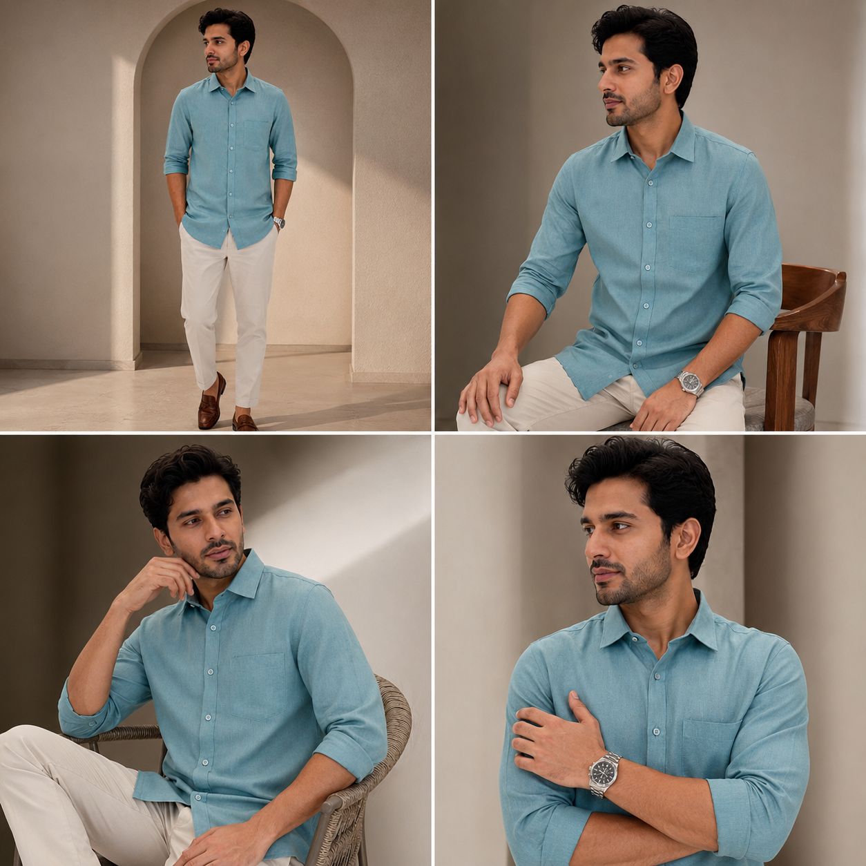 Linen shirt for men sea green