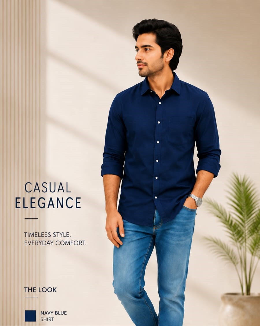 Navy blue linen shirt for men