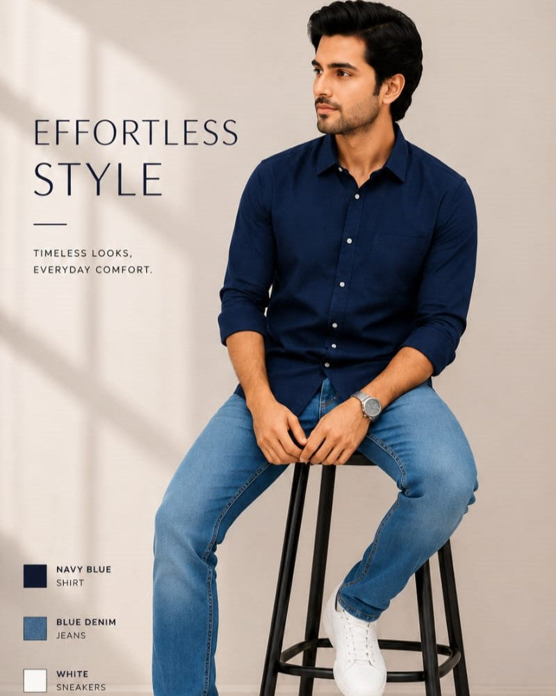 Navy blue linen shirt for men