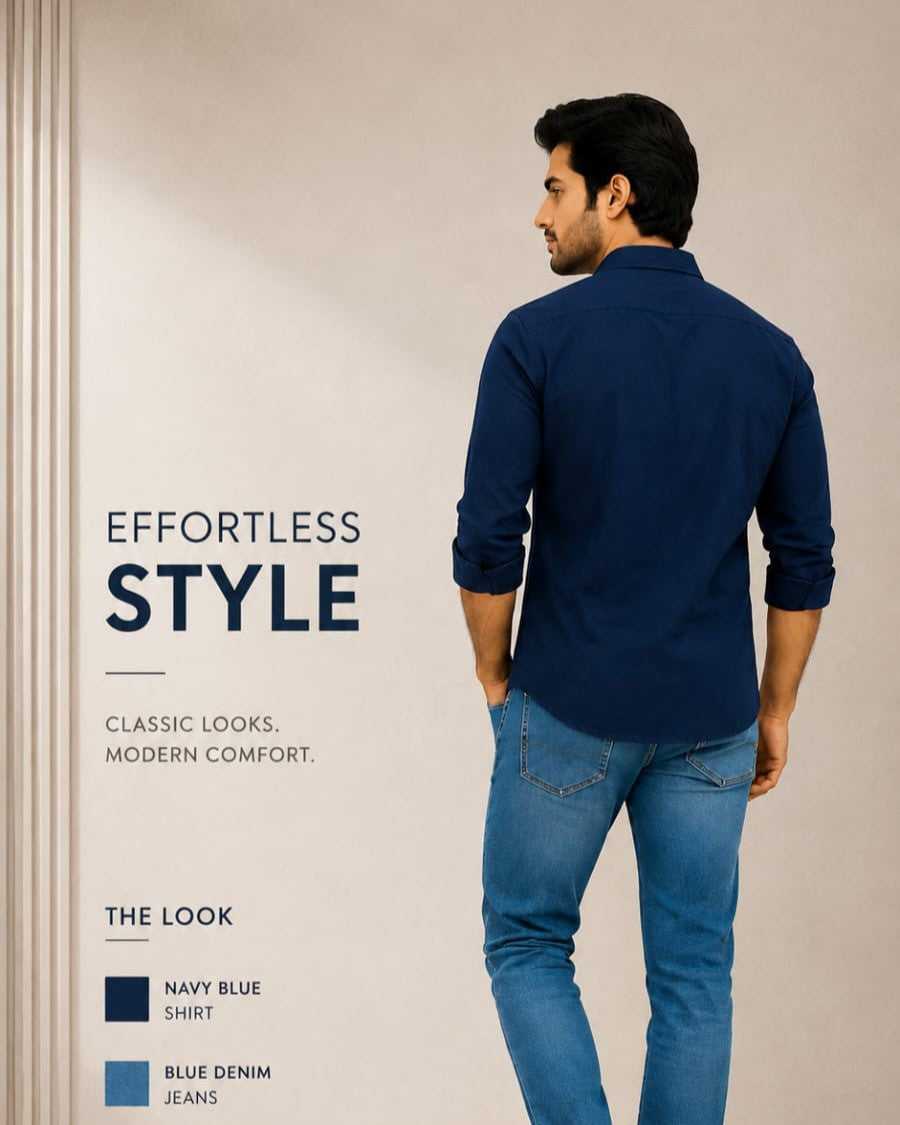 Navy blue linen shirt for men