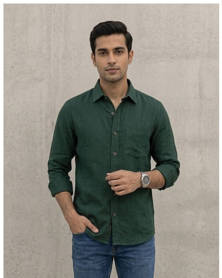 Linen shirt for men forest green
