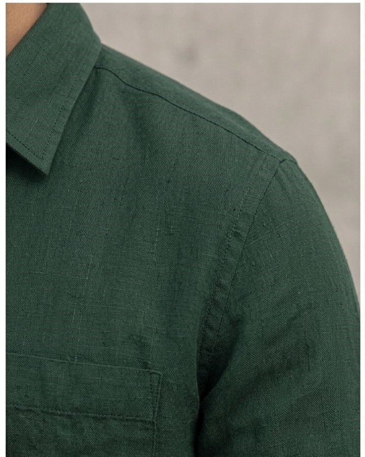 Linen shirt for men forest green