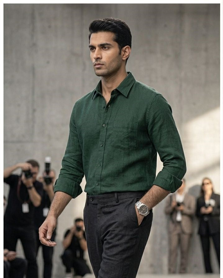 Linen shirt for men forest green
