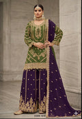 Olive Green & Royal Purple Heavy Embroidered Sharara Suit