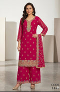 Hot Pink Embroidered Palazzo Suit Set with Designer Dupatta