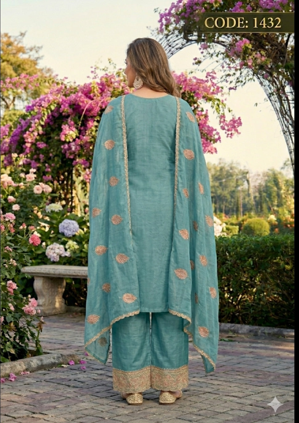 Powder Blue Embroidered Kurta Palazzo Set with Elegant Dupatta