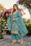 Powder Blue Embroidered Kurta Palazzo Set with Elegant Dupatta