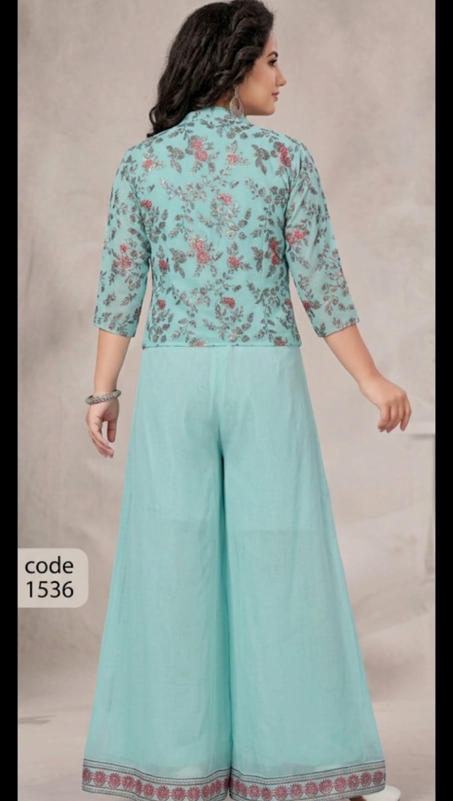 Sky Blue Floral Printed Co-Ord Set with Wide-Leg Palazzo