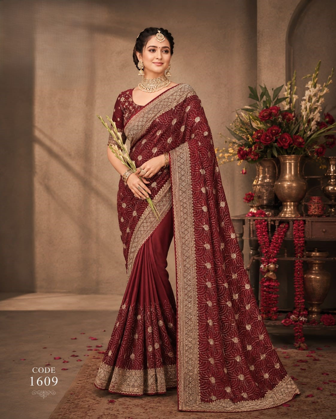 Deep Wine Maroon Designer Saree – Premium Silky Soft Fabric