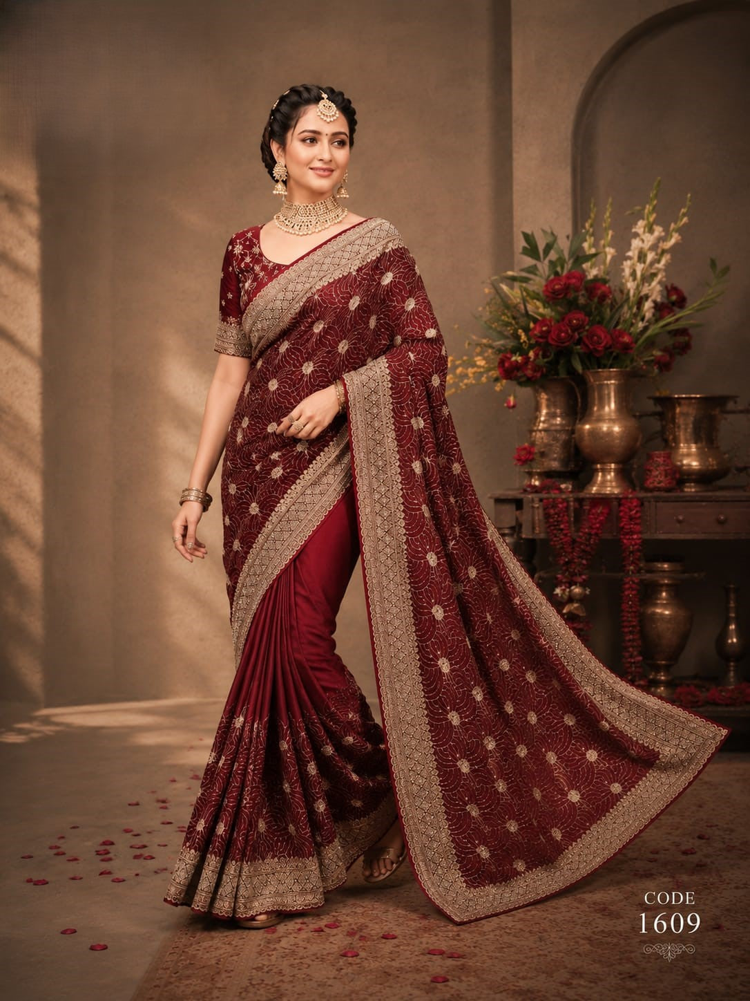 Deep Wine Maroon Designer Saree – Premium Silky Soft Fabric