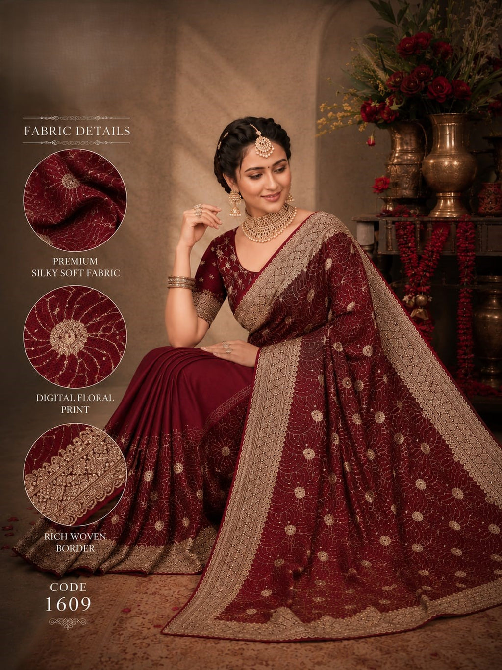 Deep Wine Maroon Designer Saree – Premium Silky Soft Fabric