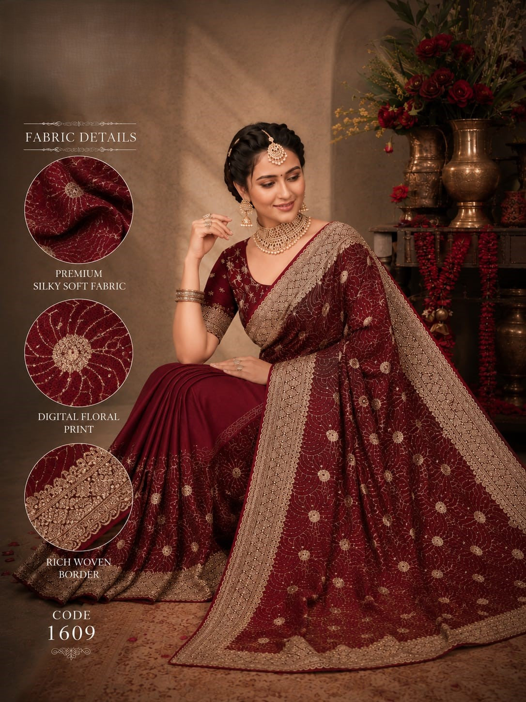 Deep Wine Maroon Designer Saree – Premium Silky Soft Fabric