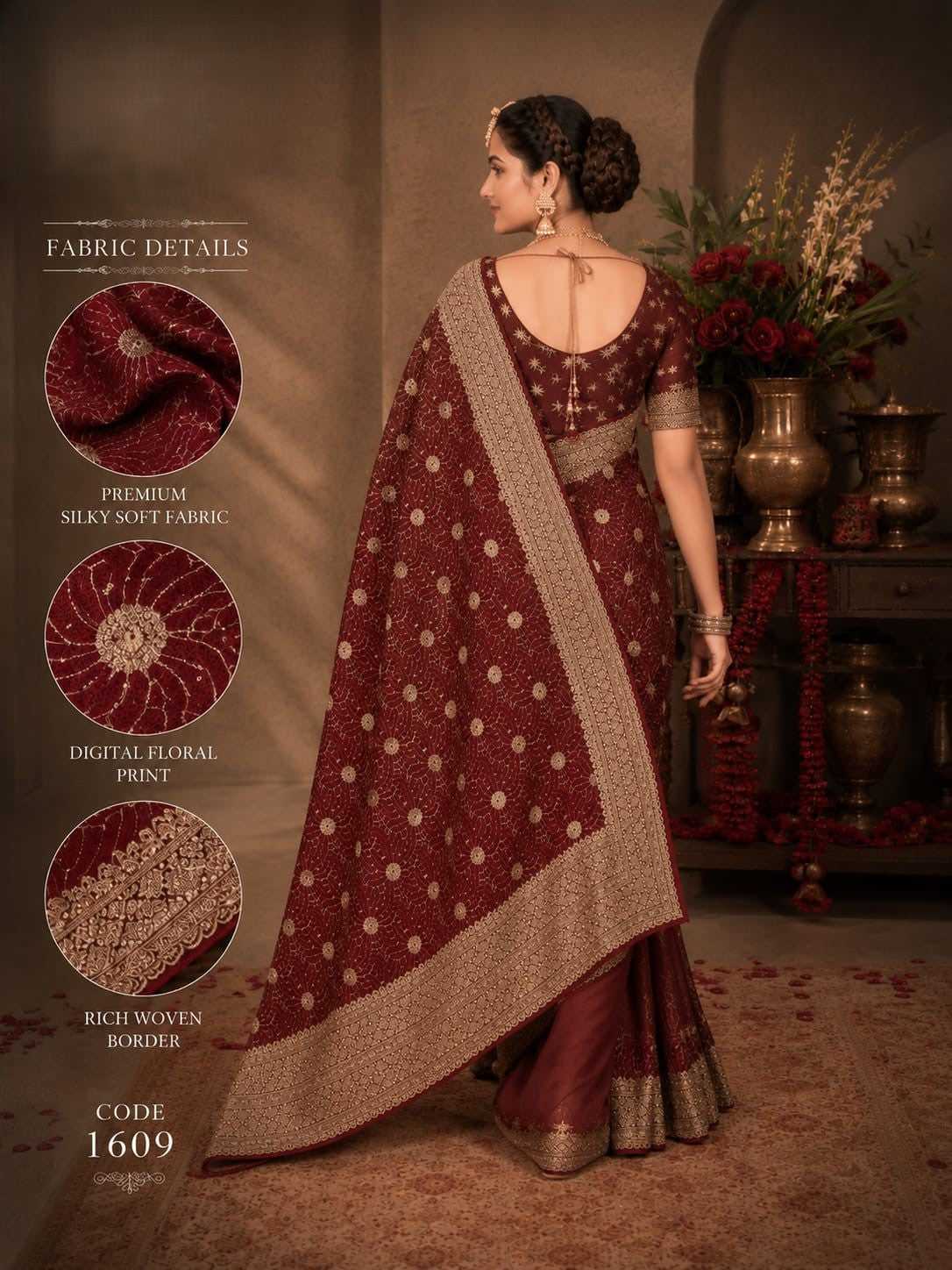 Deep Wine Maroon Designer Saree – Premium Silky Soft Fabric