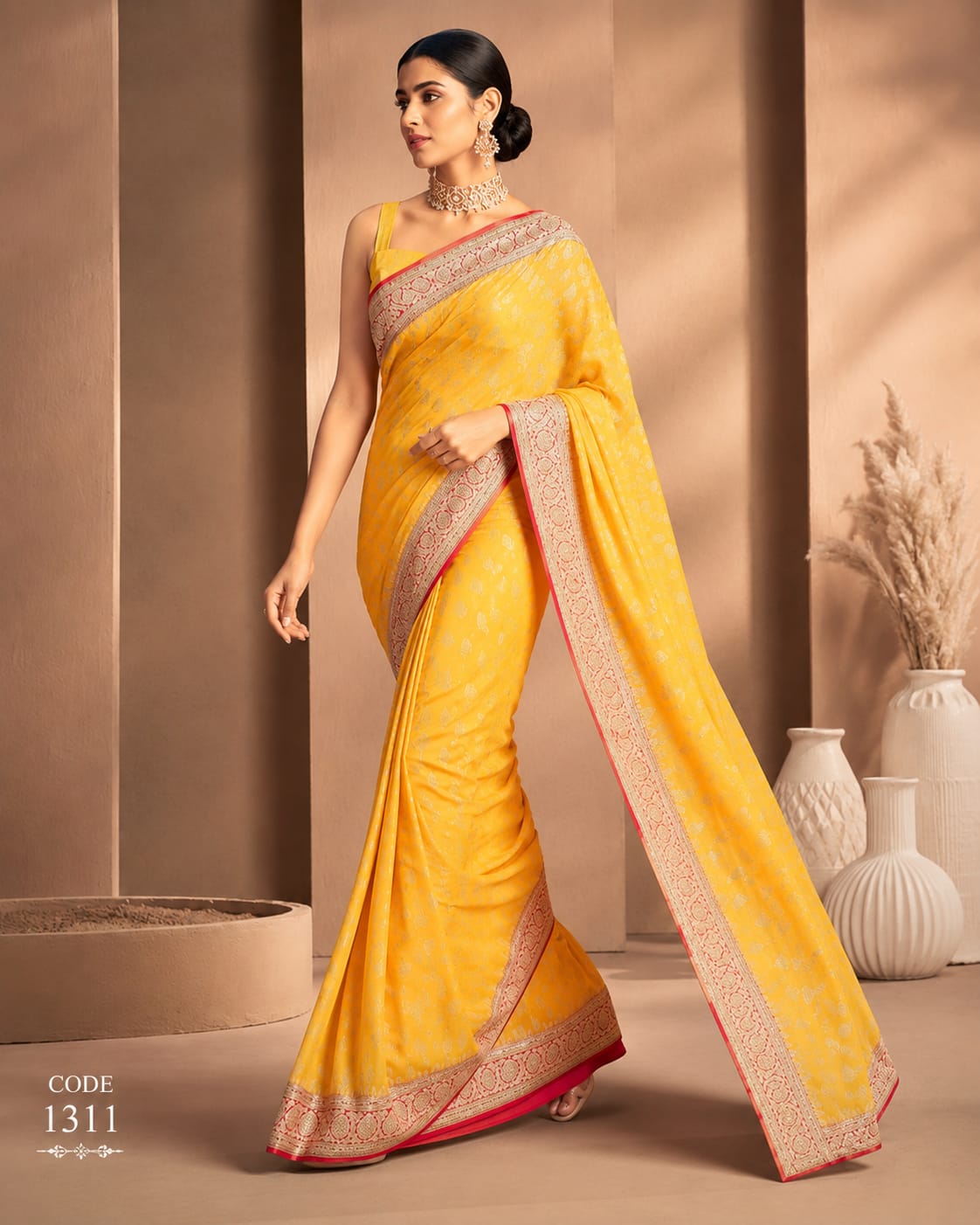 Sunshine Yellow Banarasi Silk Blend Saree with Elegant Zari Border