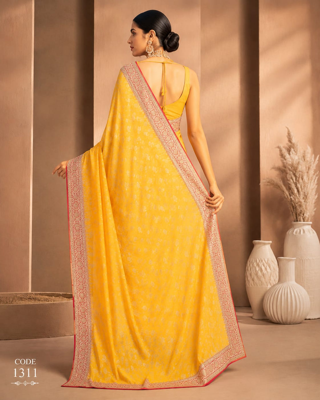 Sunshine Yellow Banarasi Silk Blend Saree with Elegant Zari Border