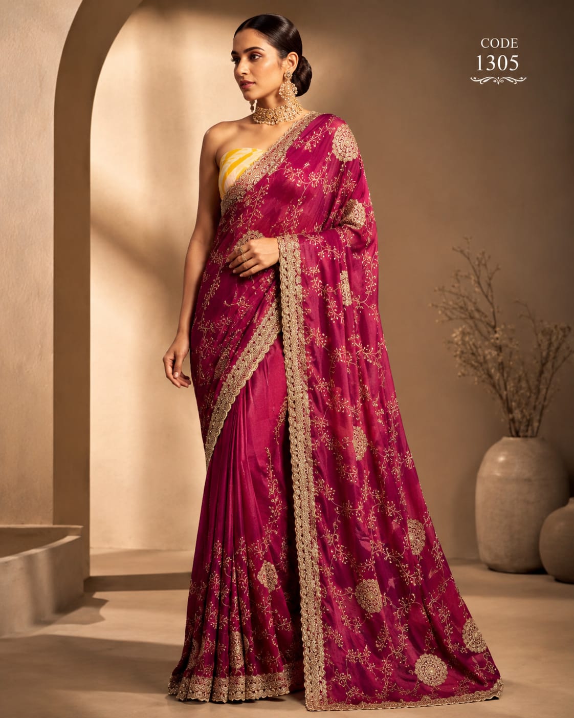 Royal Wine Banarasi Silk Blend Saree with Intricate Zari Embroidery