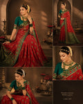 Red Tant Silk Saree with Green Embroidered Border