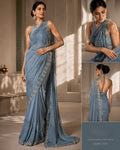 Powder Blue Cocktail Saree with Silver Sequin Work