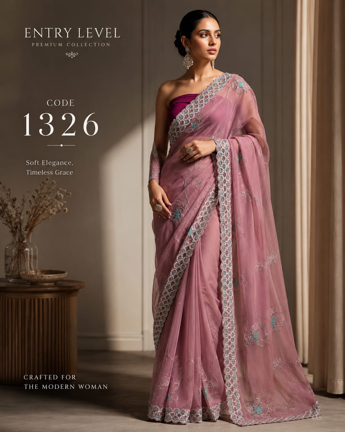 Premium Mauve Pink Saree with Fine Embroidery Border & Exquisite Threadwork