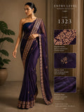 Premium Deep Purple Embroidered Saree with Intricate Border & Motifs