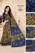 Vibrant Blue & Yellow Ikkat-Inspired Premium Cotton Blend Saree with Elegant Pallu