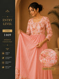 Blush Pink Floral Print Anarkali Maxi Dress Gown - Premium Cotton Blend