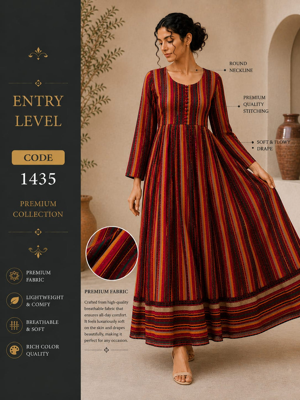 Maroon Multicolor Striped Anarkali Maxi Dress Gown - Premium Cotton Blend
