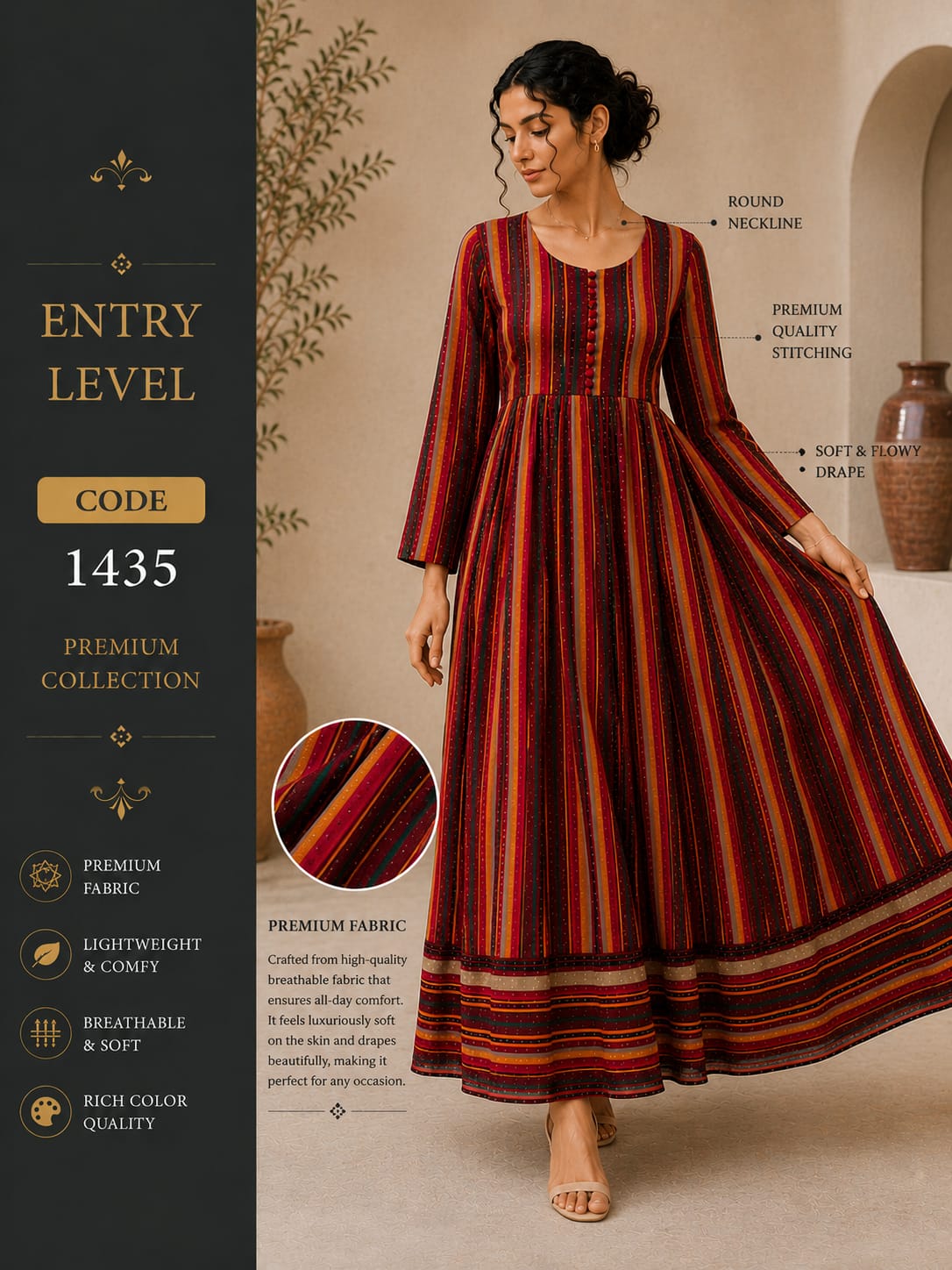 Maroon Multicolor Striped Anarkali Maxi Dress Gown - Premium Cotton Blend
