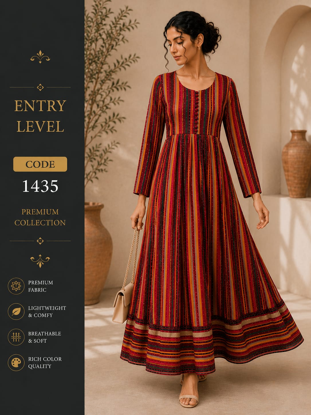 Maroon Multicolor Striped Anarkali Maxi Dress Gown - Premium Cotton Blend
