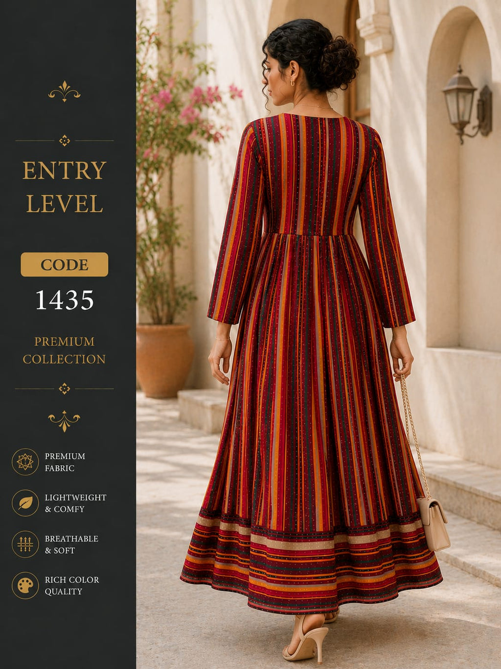 Maroon Multicolor Striped Anarkali Maxi Dress Gown - Premium Cotton Blend