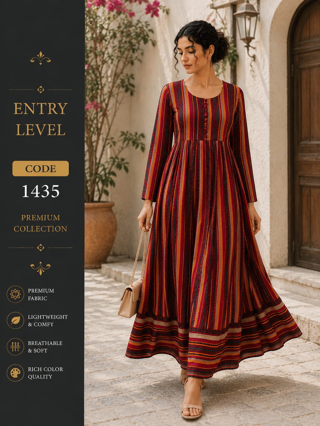 Maroon Multicolor Striped Anarkali Maxi Dress Gown - Premium Cotton Blend